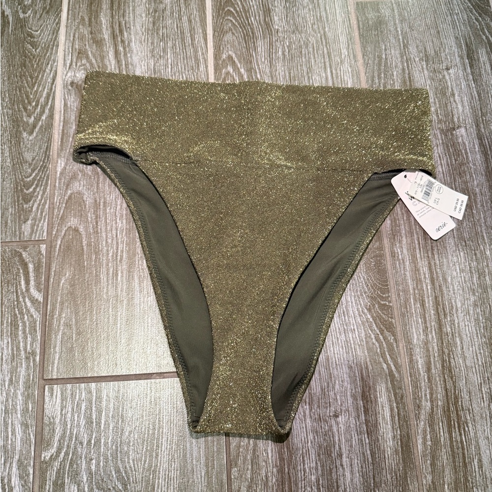 Aerie Women’s Swim Bottoms, Sparkly Gold, Size Large.